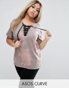 Asos Curve T-shirt With Lace Up Neck In Tie Dye - Multi