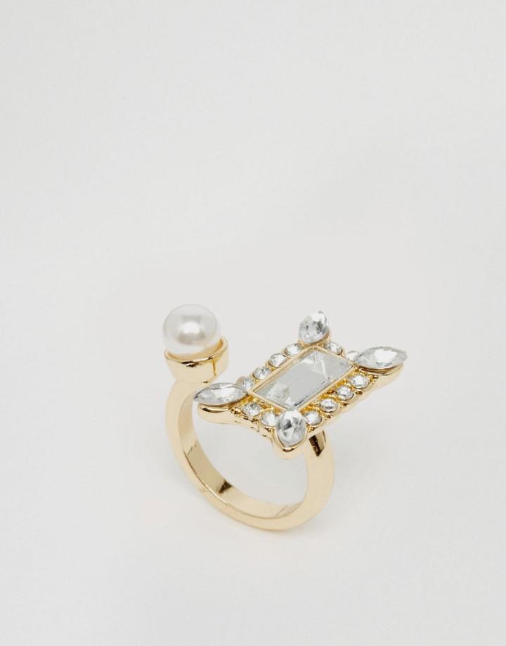 Monki Gem And Pearl Ring - Gold