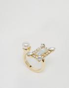 Monki Gem And Pearl Ring - Gold