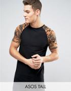 Asos Tall Longline Muscle T-shirt With Camo Print Sleeves - White