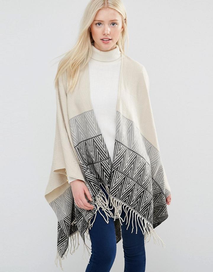 Brave Soul Cape With Printed Hem - Cream