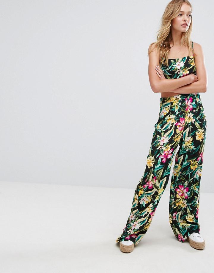 Bershka Tropical Print Wide Leg Jumpsuit - Multi