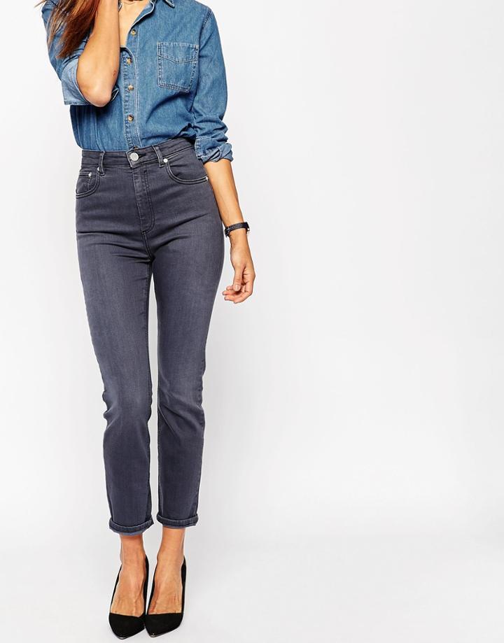 Asos Farleigh Slim Mom Jeans In Walnut Gray Wash - Walnut Grey Wash