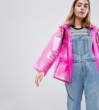 Asos Design Petite Rain Jacket With Contrast Binding - Pink