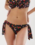 Pour Moi Hot Spots Ditsy Tie Side Bikini Bottom In Black Multi