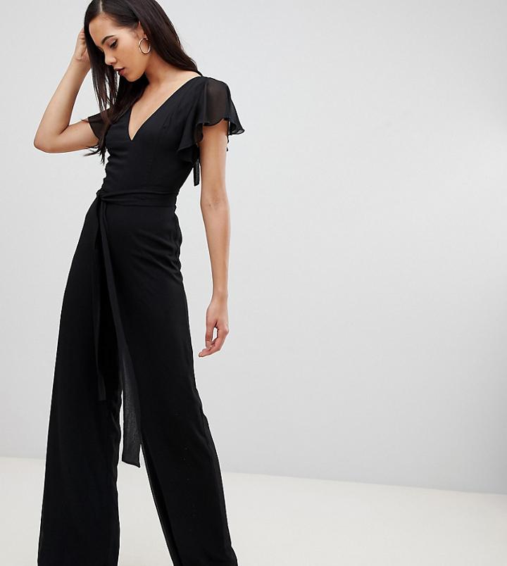 Asos Design Tall Flutter Sleeve Jumpsuit-black