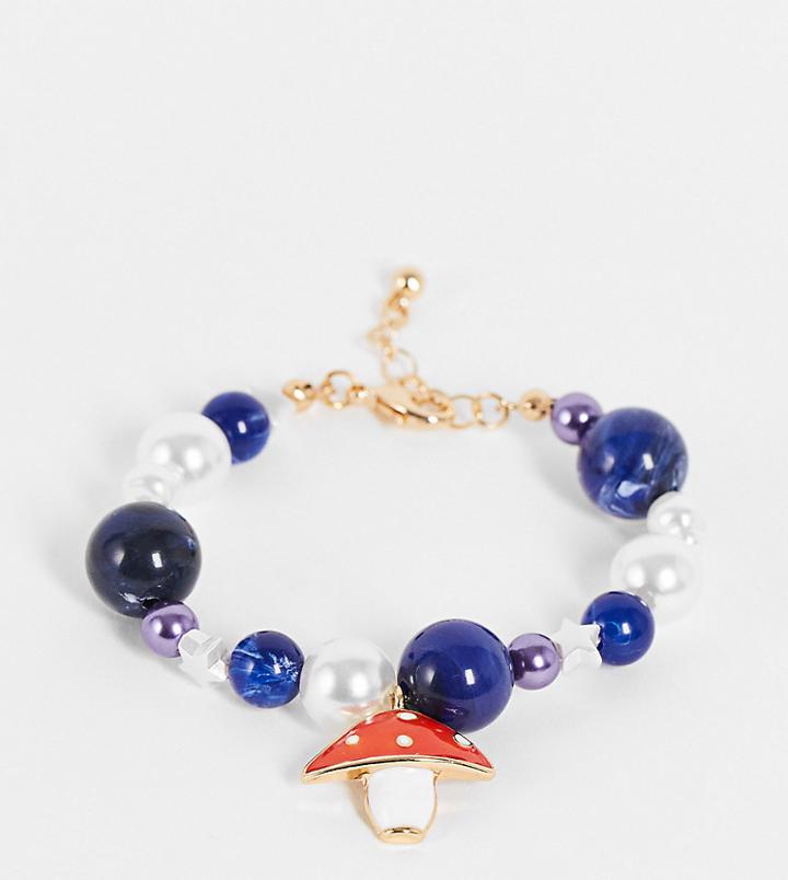 Reclaimed Vintage Inspired Bracelet With Mushroom Pendant In 90's Beads And Faux Pearl-multi