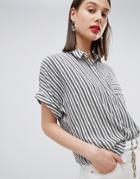 Esprit Striped Oversized Short Sleeve Blouse - Black