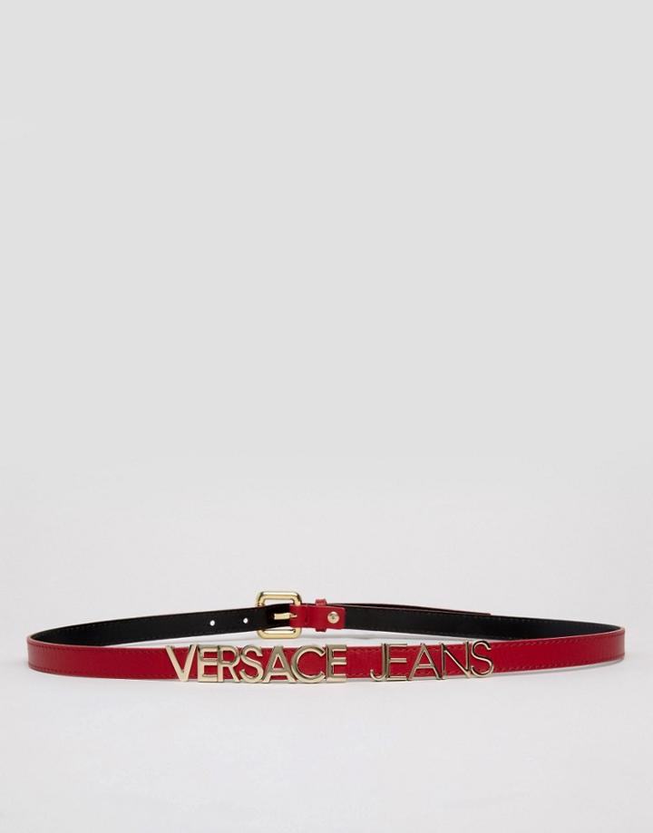Versace Jeans Belt With Lettering In Oxblood - Red