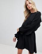 Ivyrevel Mini Skater Dress With Open Back And Frill Detail - Black