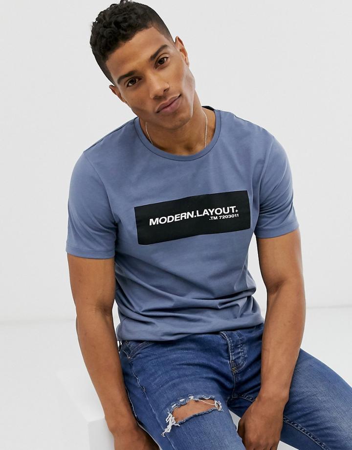 Jack & Jones Core Printed Logo T-shirt In Blue - Blue
