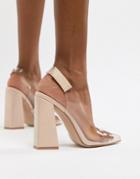 Public Desire Lure Nude Clear Detail Block Heeled Shoes - Pink