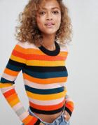 Asos Design Ribbed Sweater In Fine Knit In Stripe - Multi