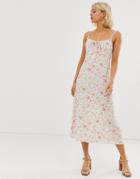 New Look Gather Front Strappy Midi Dress In White Floral Print