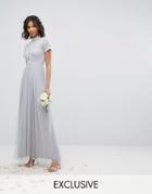 Maya High Neck Embellished Maxi Dress With Tulle Skirt - Gray