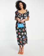 Nobody's Child Puff Sleeve Maxi Dress In Polka Dot Floral-multi