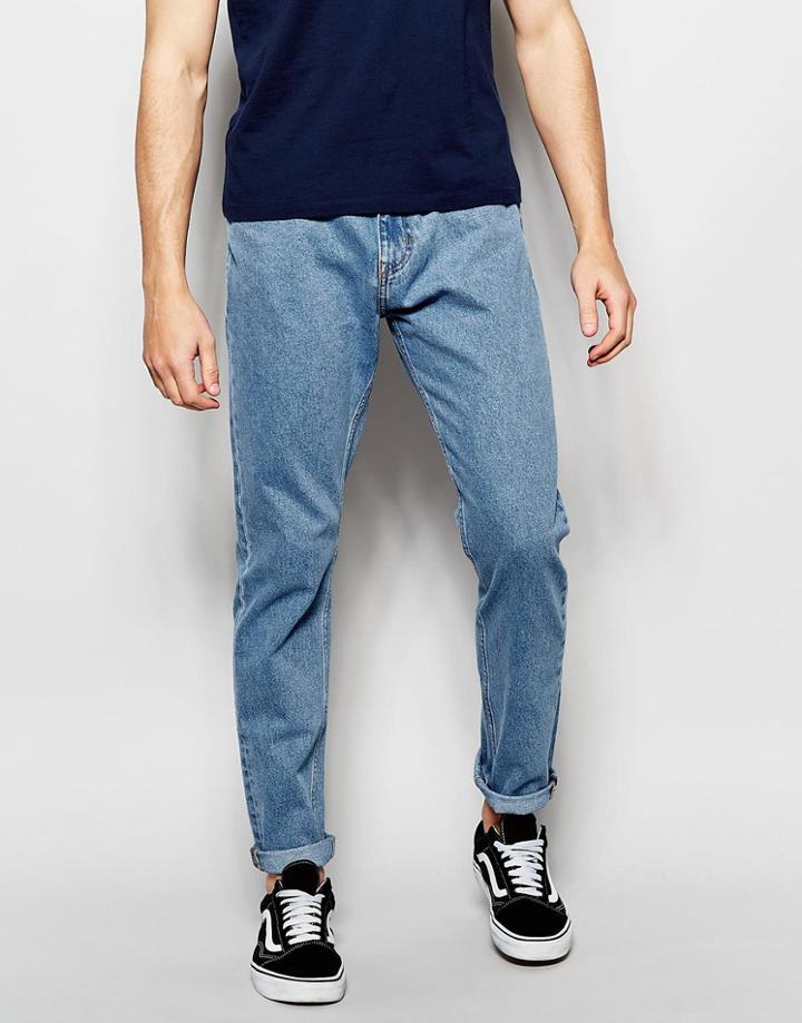 Adpt Vintage Wash Jeans In Slim Fit - Light Blue Denim