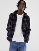 Pull & Bear Check Over Shirt With Jersey Hood - Black