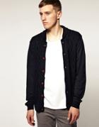 Asos Cable Knit And Sweat Baseball Cardigan - Blue
