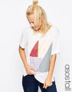 Asos Tall T-shirt In Slouchy Rib With Color Block Print - White