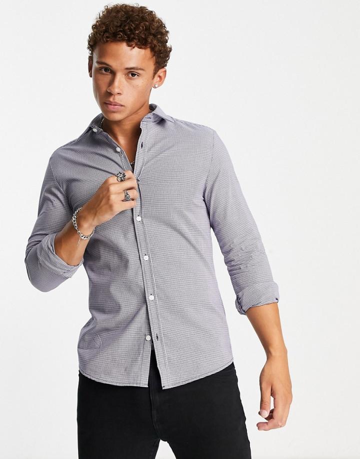 River Island Puppytooth Print Shirt In Navy