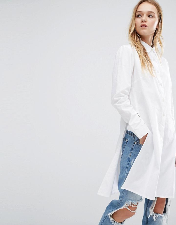 Daisy Street Longline Shirt With Split Seam - White