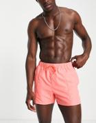 Asos Design Swim Shorts With Pin Tuck In Coral Short Length-pink