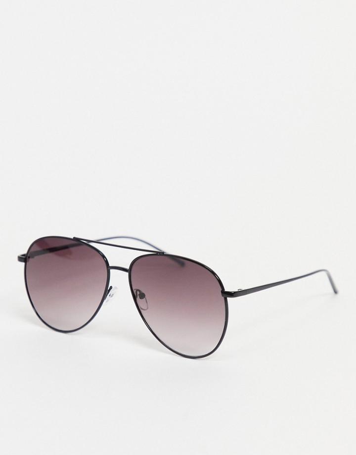Asos Design Metal Aviator Sunglasses In Shiny Black