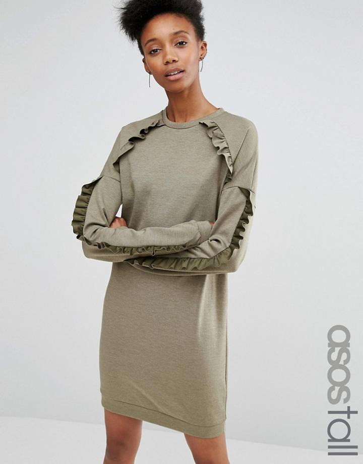 Asos Tall Sweat Dress With Frill Detail - Green
