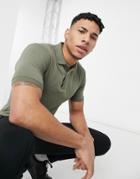 Asos Design Organic Muscle Fit Polo In Washed Khaki-green