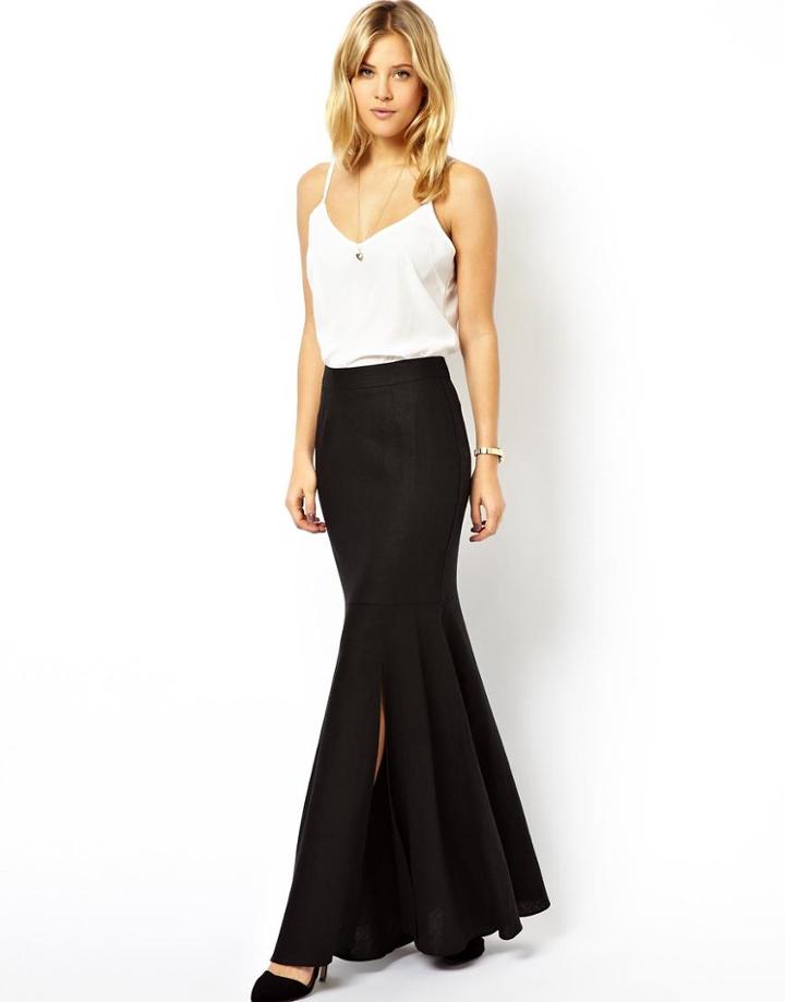 Asos Maxi Skirt In Linen With Side Split