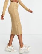 Miss Selfridge Camel Rib Midi Skirt - Part Of A Set-neutral