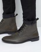 Asos Brogue Boots In Gray Leather - Gray