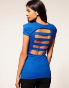 Supertrash Short Sleeved Top With Cut Out Back - Blue
