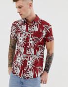 Jack & Jones Essentials Floral Printed Short Sleeve Shirt In Red