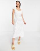 Asos Design Eyelet Bust Detail Midi Tea Dress With Buttons In White