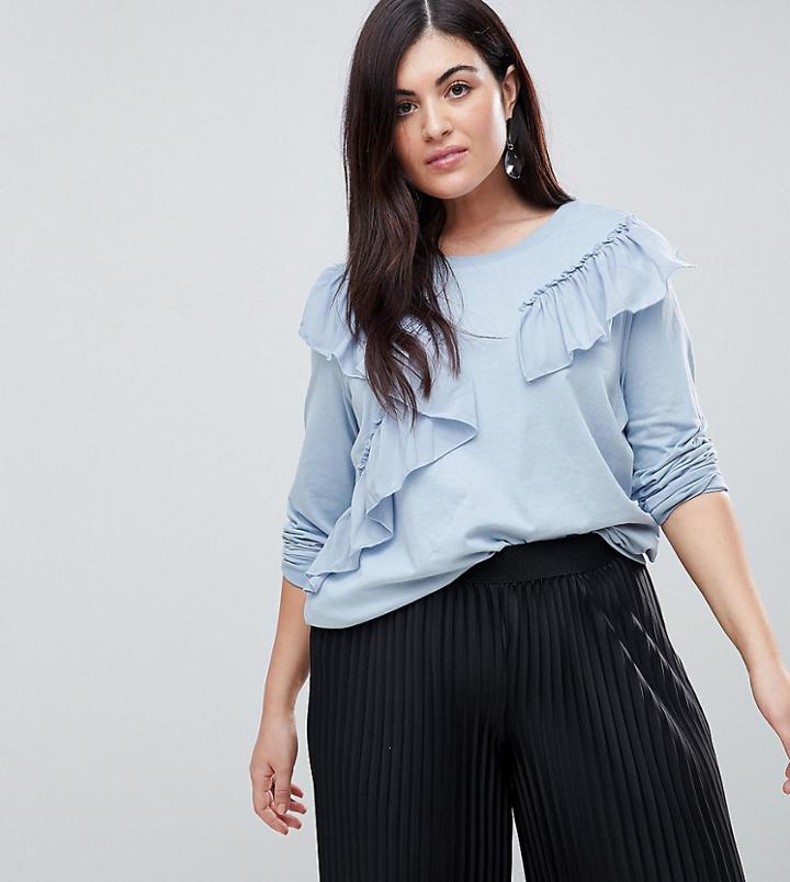 Junarose Asymetric Frill Sweatshirt - Blue