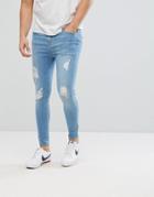 Aces Couture Super Skinny Jeans In Lightwash Blue With Distressing - Blue