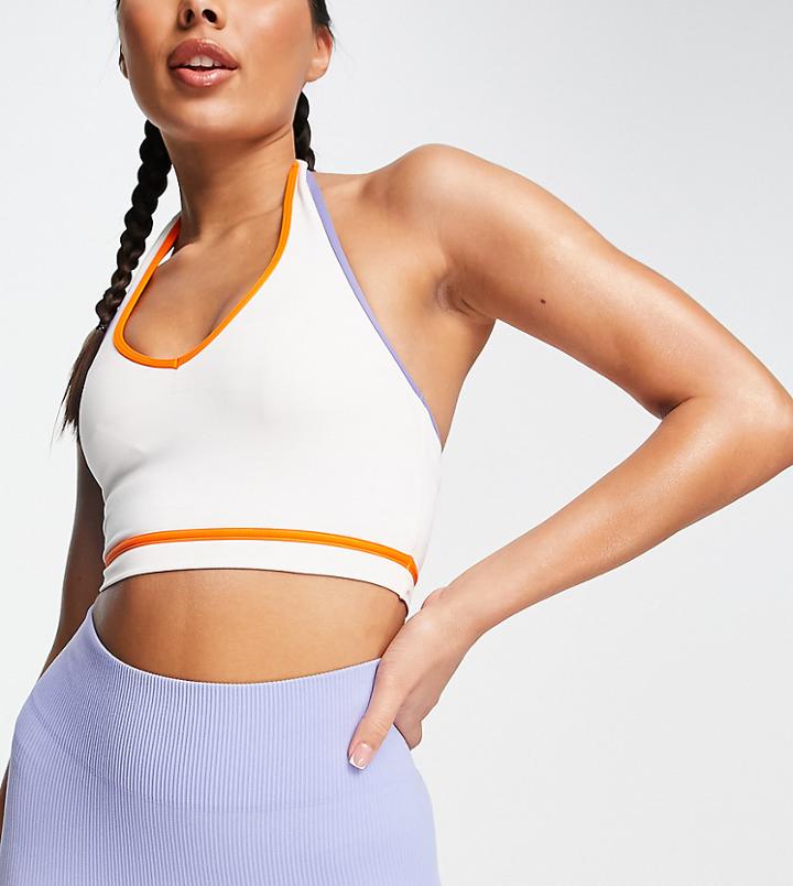 South Beach Halterneck Recycled Polyester Tank Top In Off White With Contrast Binding