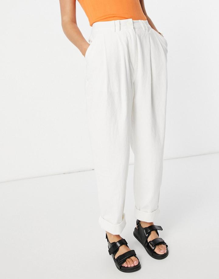 Asos Design Ovoid Pleat Front Peg Pants In Textured Ecru-white