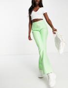 Asos Design Leather Look Kick Flare Pants In Lime-green