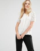 Y.a.s Barca Top With Lace Contrast - Cream