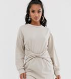 Boohoo Petite Sweat Mini Dress With Twist Front In Stone - Stone