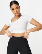 Asos Design Super Crop Top With Asymmetric Neck In White