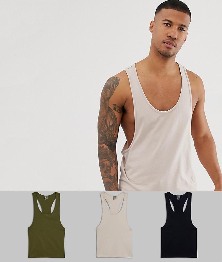 Asos Design Organic Tank With Extreme Racer Back 3 Pack Multipack Saving - Multi