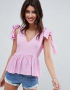 Asos Design Relaxed Cami With Tie Shoulder - Pink