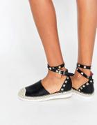 Daisy Street Stud Ankle Strap Espadrilles - Black