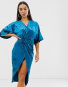 Club L London Velvet Knot Front Midi Dress-blues