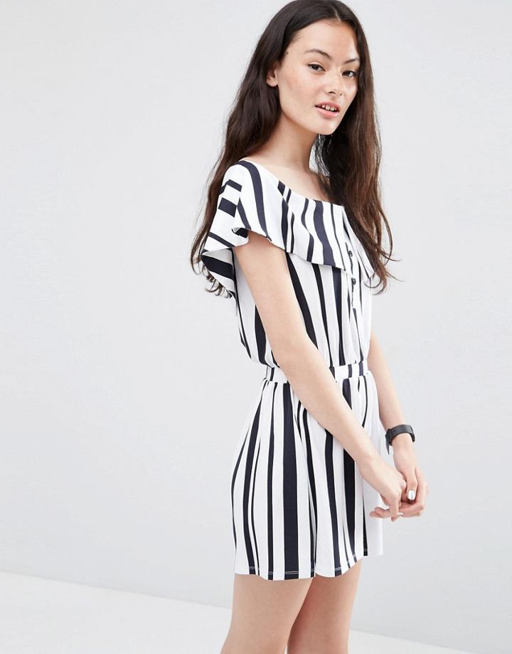 Asos Bandeau Romper In Mono Stripe - Multi