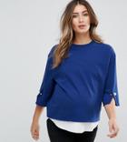 Gebe Maternity Layered Blouse With Pearl Detail At Sleeve - Navy